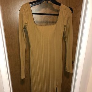 Olive green long body-con dress